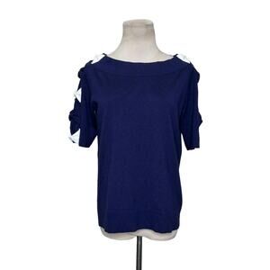 Cable & Gauge blue short sleeves boat neck sweater size PM